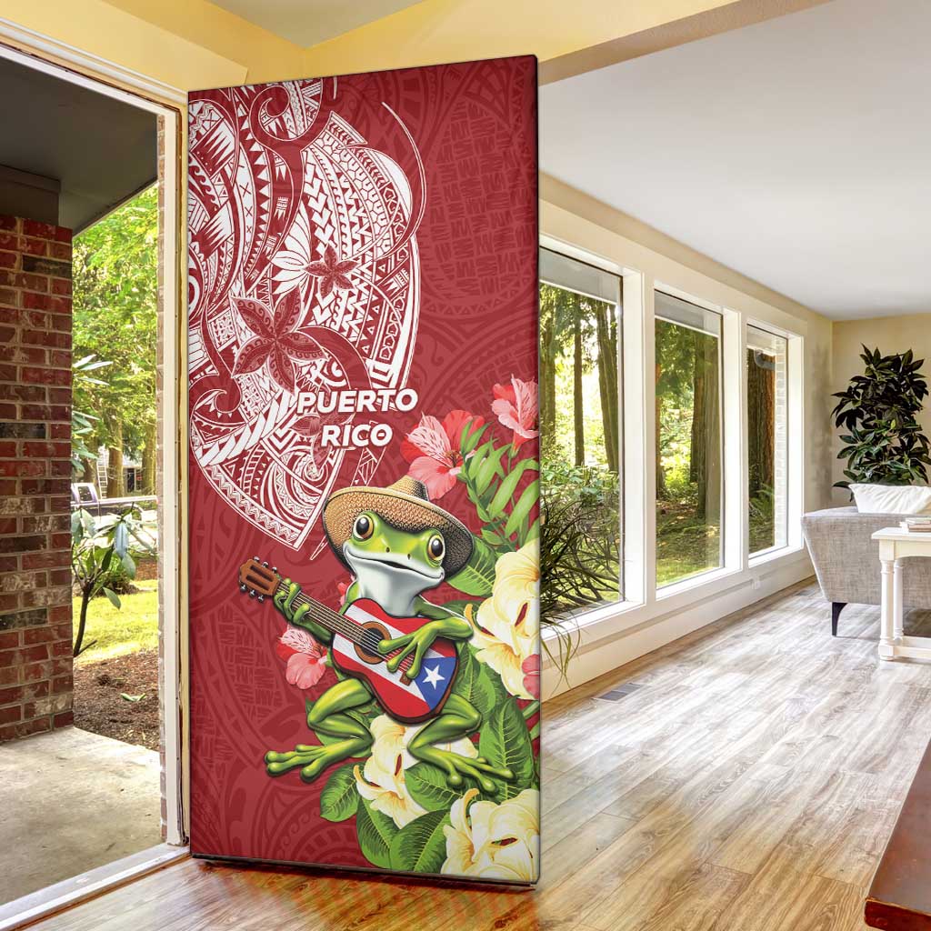 Puerto Rico Coqui Frog Door Cover Tropical Flowers Polynesian Style - Wonder Print Shop