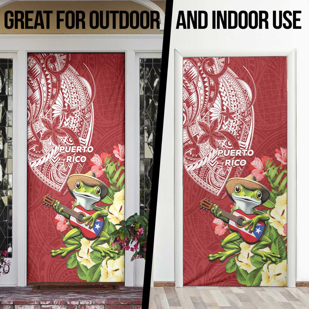 Puerto Rico Coqui Frog Door Cover Tropical Flowers Polynesian Style - Wonder Print Shop