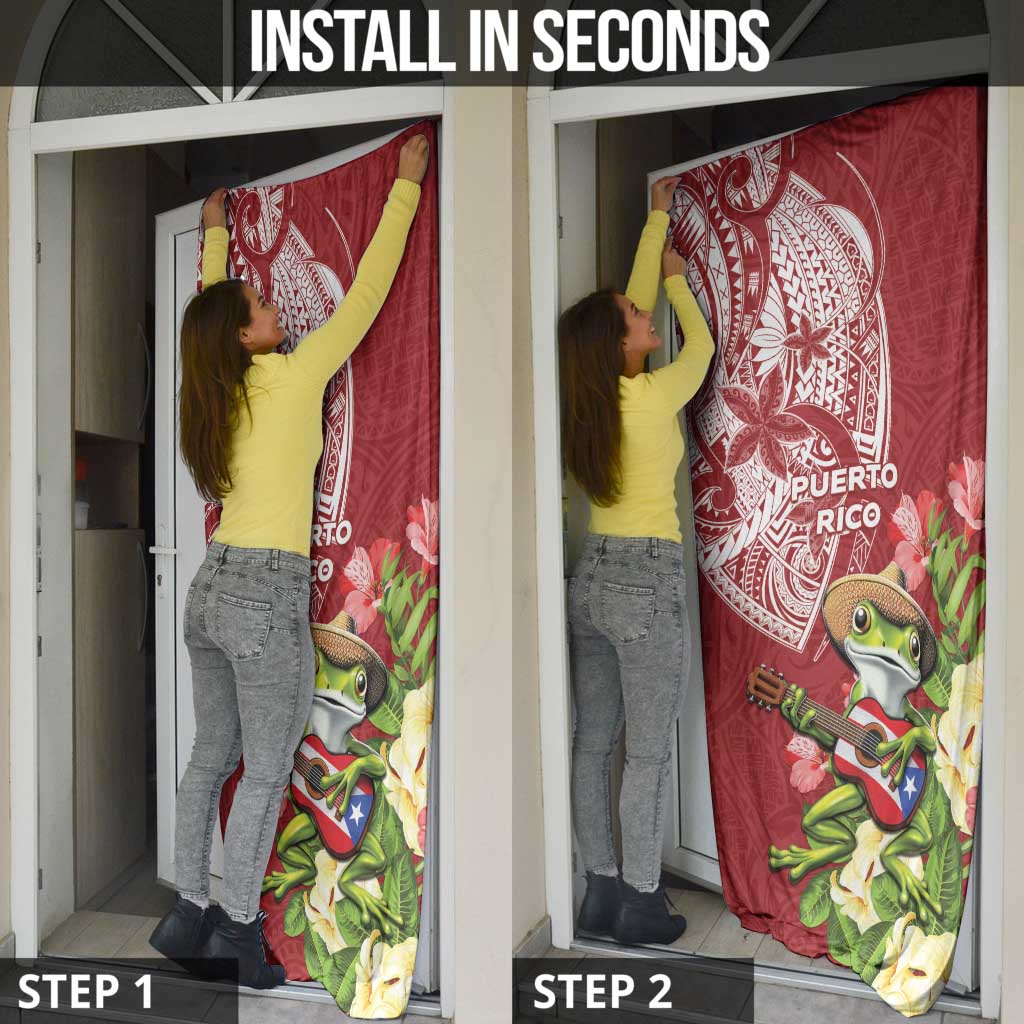 Puerto Rico Coqui Frog Door Cover Tropical Flowers Polynesian Style - Wonder Print Shop