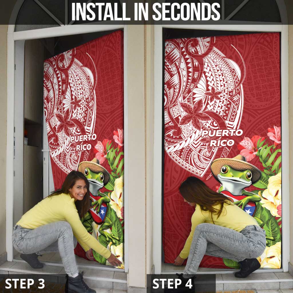 Puerto Rico Coqui Frog Door Cover Tropical Flowers Polynesian Style - Wonder Print Shop