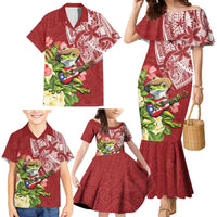 Puerto Rico Coqui Frog Family Matching Mermaid Dress and Hawaiian Shirt Tropical Flowers Polynesian Style - Wonder Print Shop