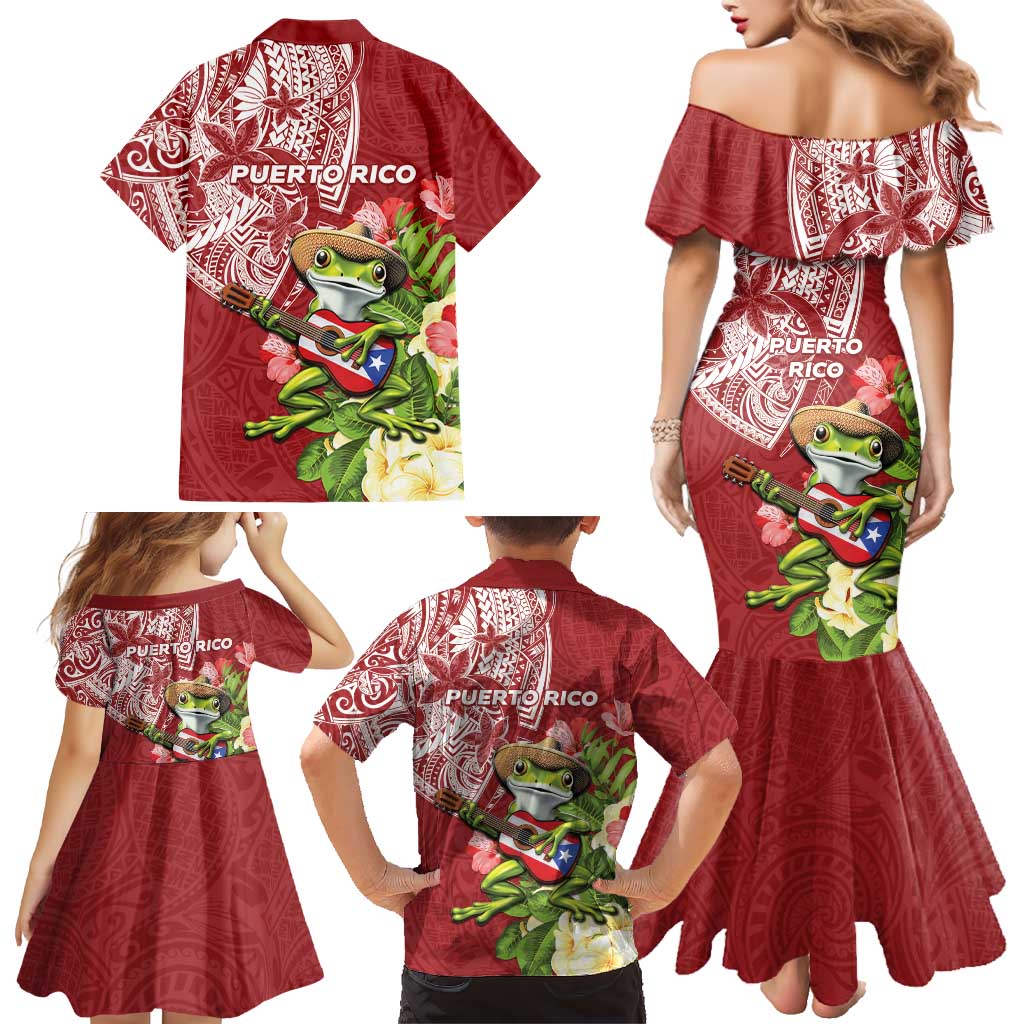 Puerto Rico Coqui Frog Family Matching Mermaid Dress and Hawaiian Shirt Tropical Flowers Polynesian Style - Wonder Print Shop