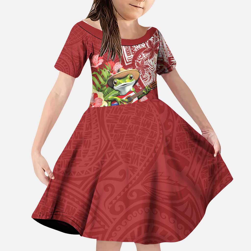 Puerto Rico Coqui Frog Family Matching Off Shoulder Maxi Dress and Hawaiian Shirt Tropical Flowers Polynesian Style - Wonder Print Shop