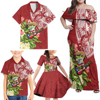 Puerto Rico Coqui Frog Family Matching Off Shoulder Maxi Dress and Hawaiian Shirt Tropical Flowers Polynesian Style - Wonder Print Shop