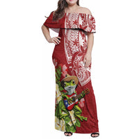 Puerto Rico Coqui Frog Family Matching Off Shoulder Maxi Dress and Hawaiian Shirt Tropical Flowers Polynesian Style - Wonder Print Shop