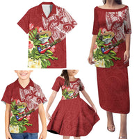 Puerto Rico Coqui Frog Family Matching Puletasi and Hawaiian Shirt Tropical Flowers Polynesian Style - Wonder Print Shop