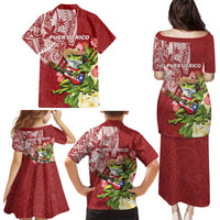 Puerto Rico Coqui Frog Family Matching Puletasi and Hawaiian Shirt Tropical Flowers Polynesian Style - Wonder Print Shop