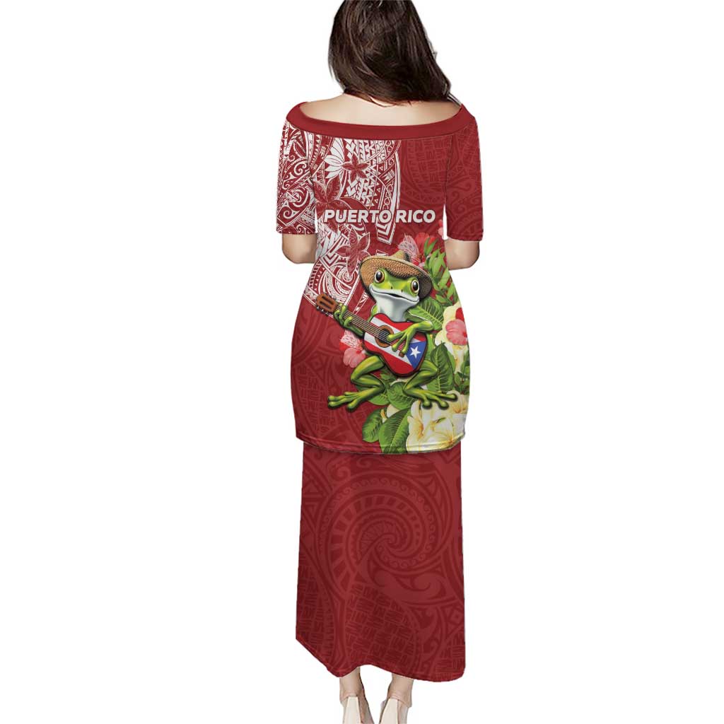 Puerto Rico Coqui Frog Family Matching Puletasi and Hawaiian Shirt Tropical Flowers Polynesian Style - Wonder Print Shop
