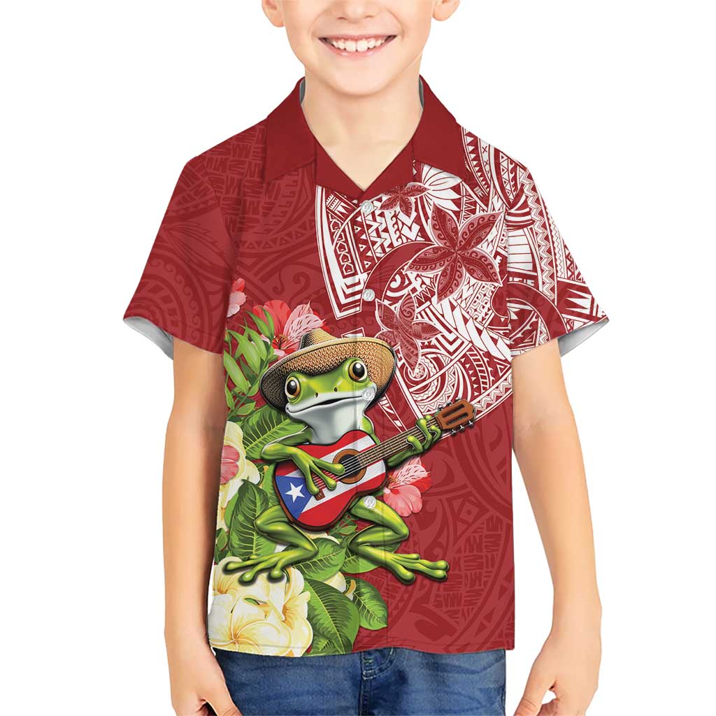 Puerto Rico Coqui Frog Family Matching Puletasi and Hawaiian Shirt Tropical Flowers Polynesian Style - Wonder Print Shop