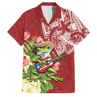 Puerto Rico Coqui Frog Family Matching Short Sleeve Bodycon Dress and Hawaiian Shirt Tropical Flowers Polynesian Style - Wonder Print Shop