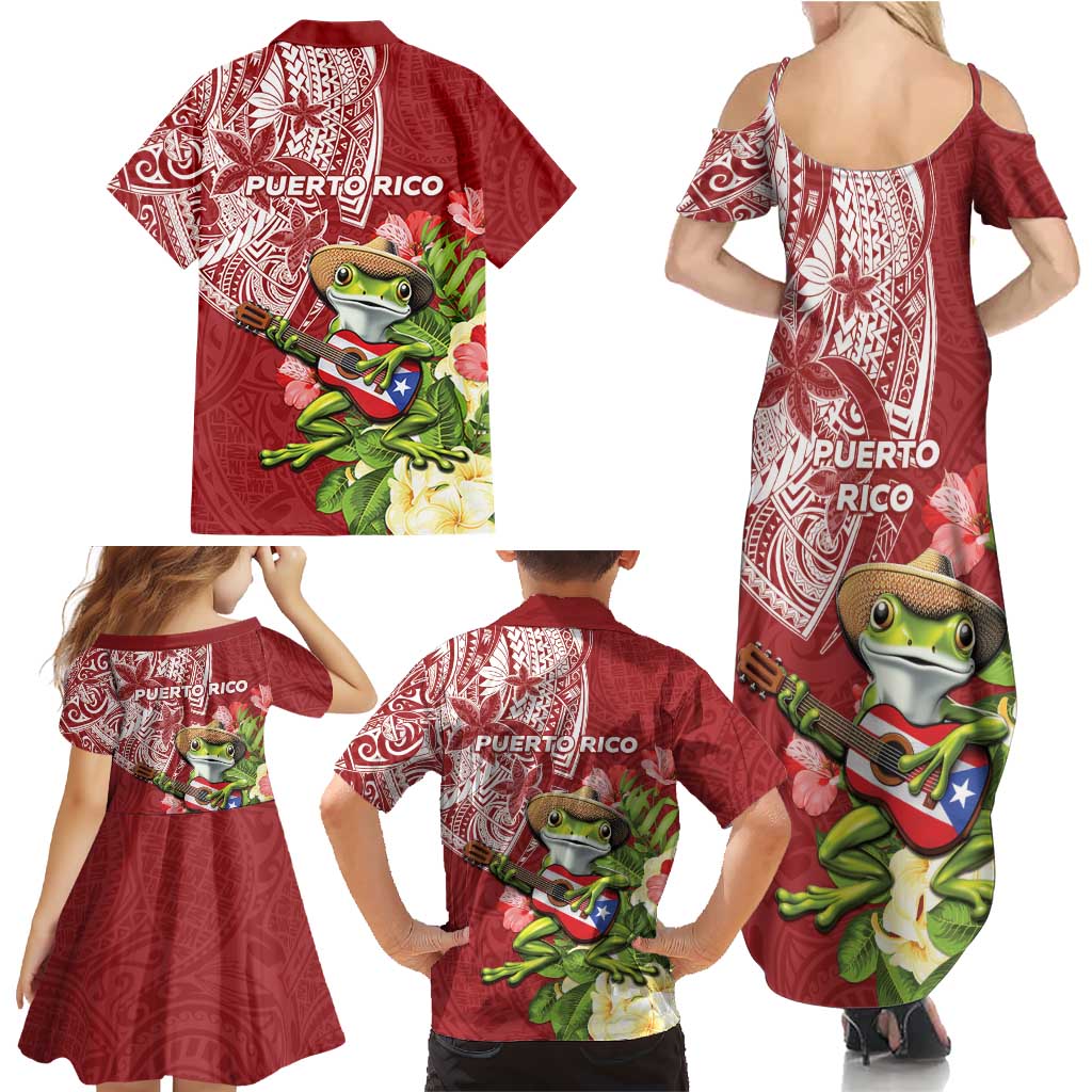 Puerto Rico Coqui Frog Family Matching Summer Maxi Dress and Hawaiian Shirt Tropical Flowers Polynesian Style - Wonder Print Shop