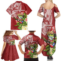 Puerto Rico Coqui Frog Family Matching Summer Maxi Dress and Hawaiian Shirt Tropical Flowers Polynesian Style - Wonder Print Shop