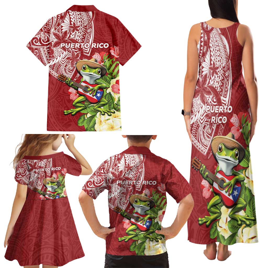 Puerto Rico Coqui Frog Family Matching Tank Maxi Dress and Hawaiian Shirt Tropical Flowers Polynesian Style - Wonder Print Shop