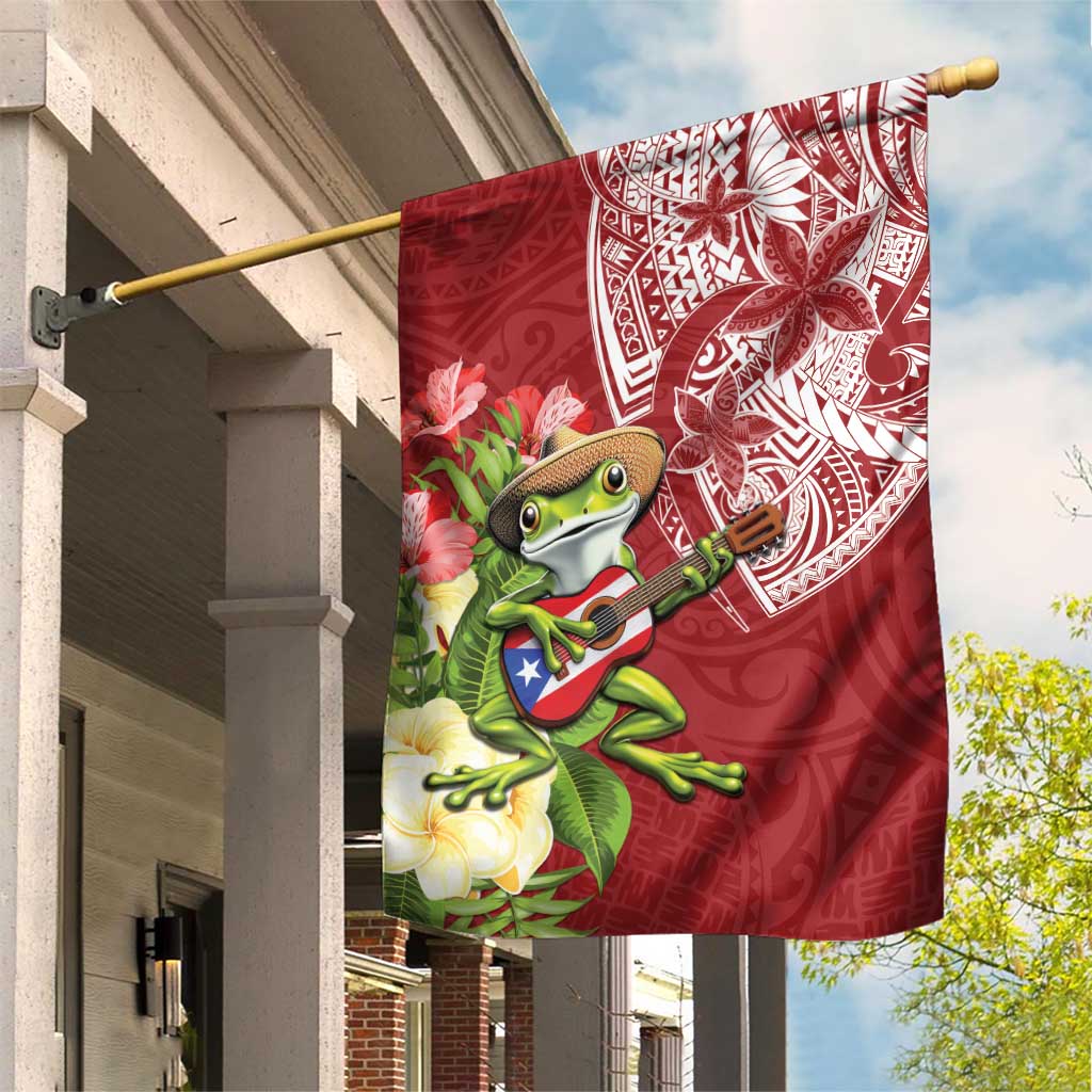 Puerto Rico Coqui Frog Garden Flag Tropical Flowers Polynesian Style - Wonder Print Shop