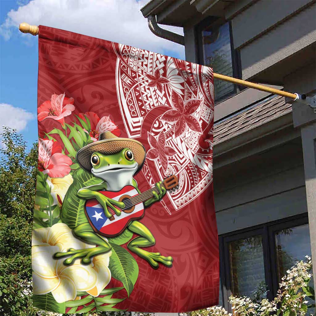 Puerto Rico Coqui Frog Garden Flag Tropical Flowers Polynesian Style - Wonder Print Shop