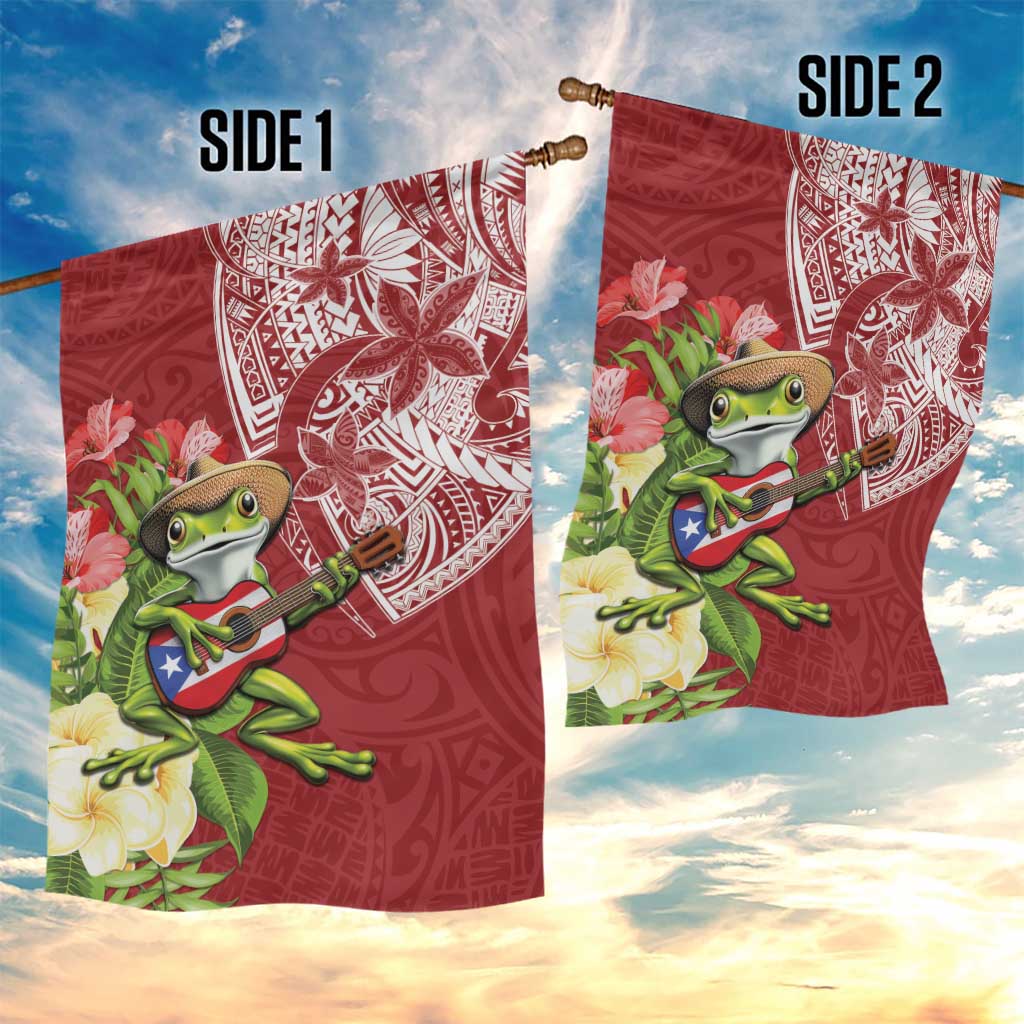 Puerto Rico Coqui Frog Garden Flag Tropical Flowers Polynesian Style - Wonder Print Shop