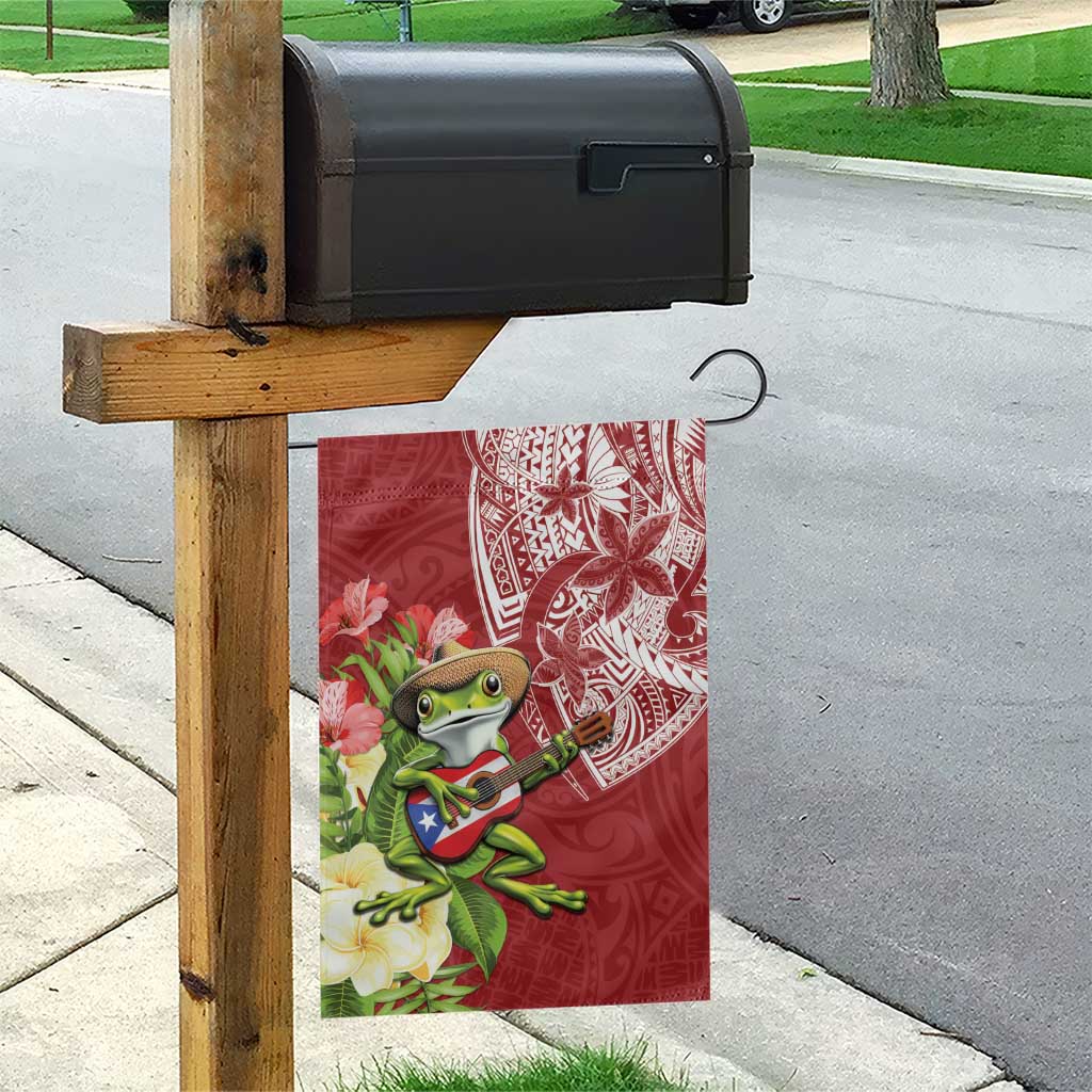 Puerto Rico Coqui Frog Garden Flag Tropical Flowers Polynesian Style - Wonder Print Shop