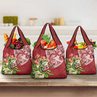 Puerto Rico Coqui Frog Grocery Bag Tropical Flowers Polynesian Style - Wonder Print Shop