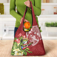 Puerto Rico Coqui Frog Grocery Bag Tropical Flowers Polynesian Style - Wonder Print Shop