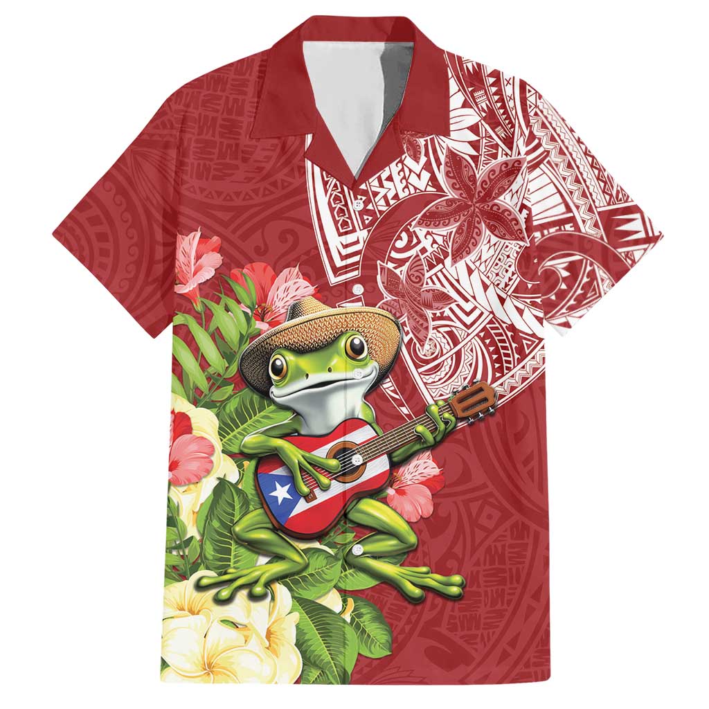 Puerto Rico Coqui Frog Hawaiian Shirt Tropical Flowers Polynesian Style - Wonder Print Shop