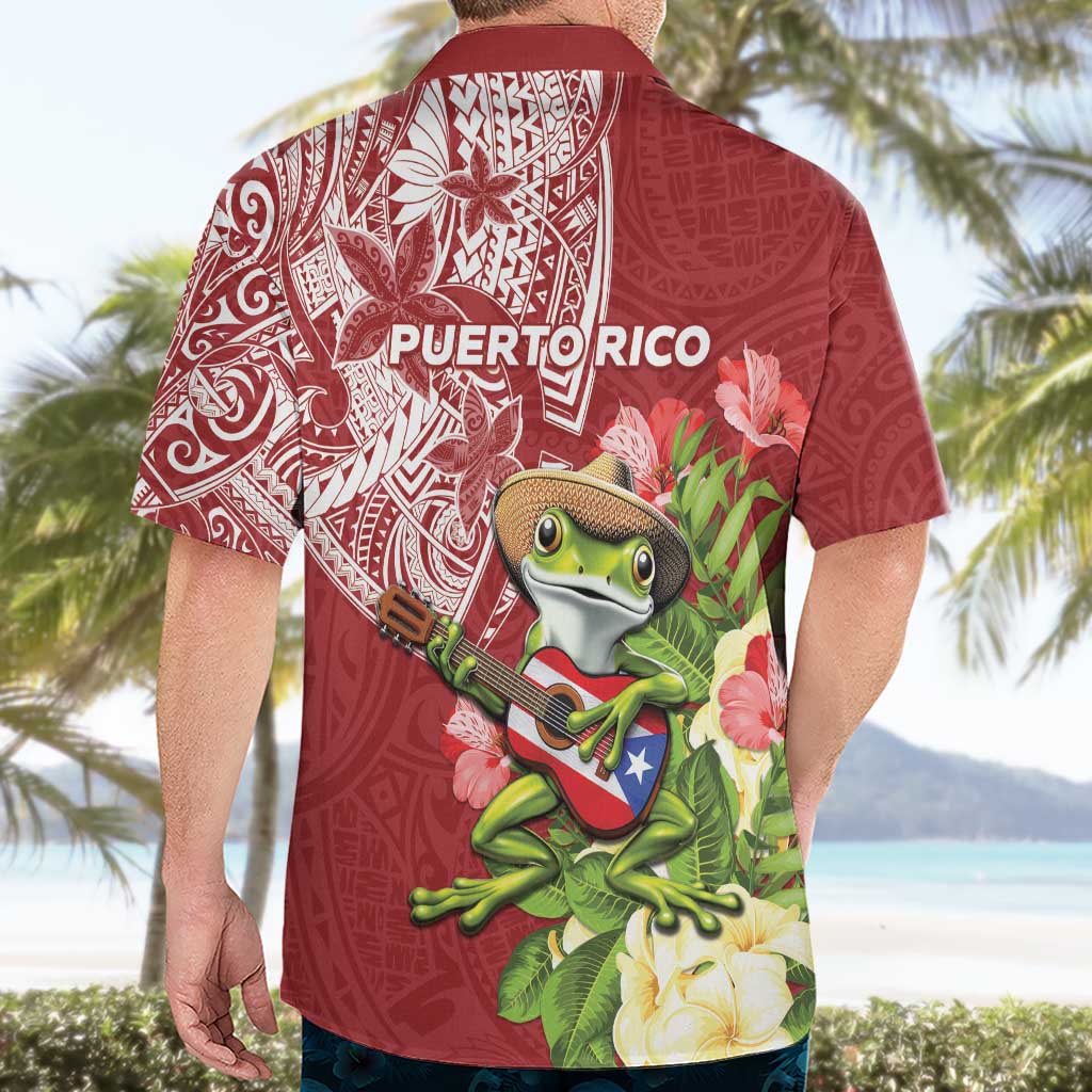 Puerto Rico Coqui Frog Hawaiian Shirt Tropical Flowers Polynesian Style - Wonder Print Shop
