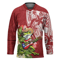 Puerto Rico Coqui Frog Hockey Jersey Tropical Flowers Polynesian Style - Wonder Print Shop