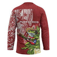 Puerto Rico Coqui Frog Hockey Jersey Tropical Flowers Polynesian Style - Wonder Print Shop
