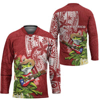 Puerto Rico Coqui Frog Hockey Jersey Tropical Flowers Polynesian Style - Wonder Print Shop