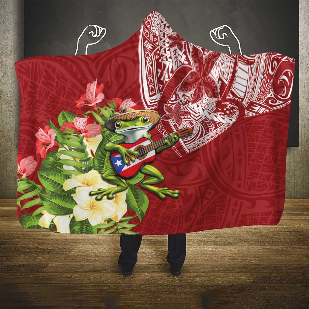 Puerto Rico Coqui Frog Hooded Blanket Tropical Flowers Polynesian Style - Wonder Print Shop