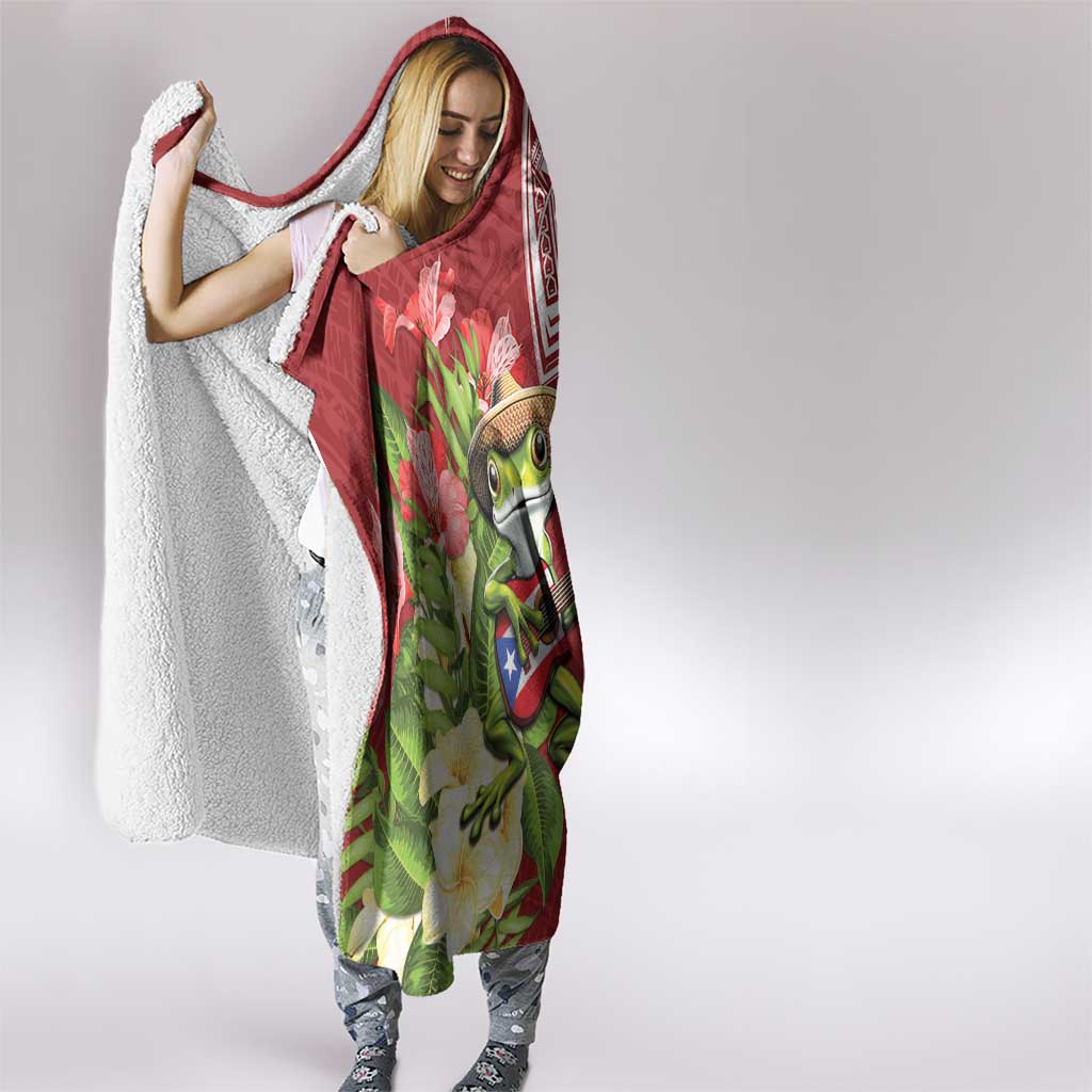 Puerto Rico Coqui Frog Hooded Blanket Tropical Flowers Polynesian Style - Wonder Print Shop