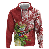 Puerto Rico Coqui Frog Hoodie Tropical Flowers Polynesian Style - Wonder Print Shop