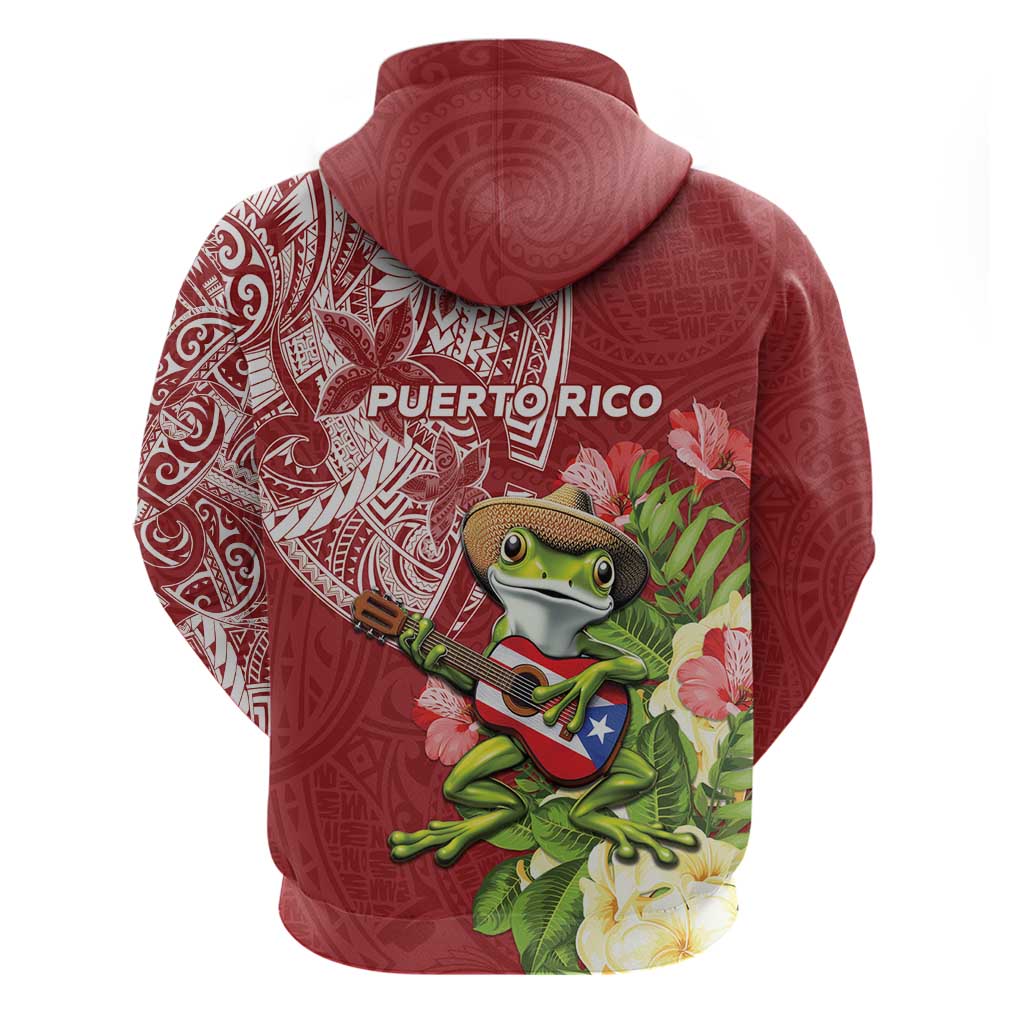 Puerto Rico Coqui Frog Hoodie Tropical Flowers Polynesian Style - Wonder Print Shop