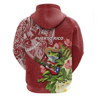 Puerto Rico Coqui Frog Hoodie Tropical Flowers Polynesian Style - Wonder Print Shop