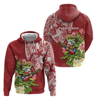 Puerto Rico Coqui Frog Hoodie Tropical Flowers Polynesian Style - Wonder Print Shop