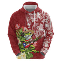Puerto Rico Coqui Frog Hoodie Tropical Flowers Polynesian Style - Wonder Print Shop