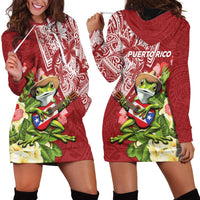 Puerto Rico Coqui Frog Hoodie Dress Tropical Flowers Polynesian Style - Wonder Print Shop