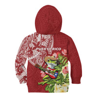 Puerto Rico Coqui Frog Kid Hoodie Tropical Flowers Polynesian Style - Wonder Print Shop