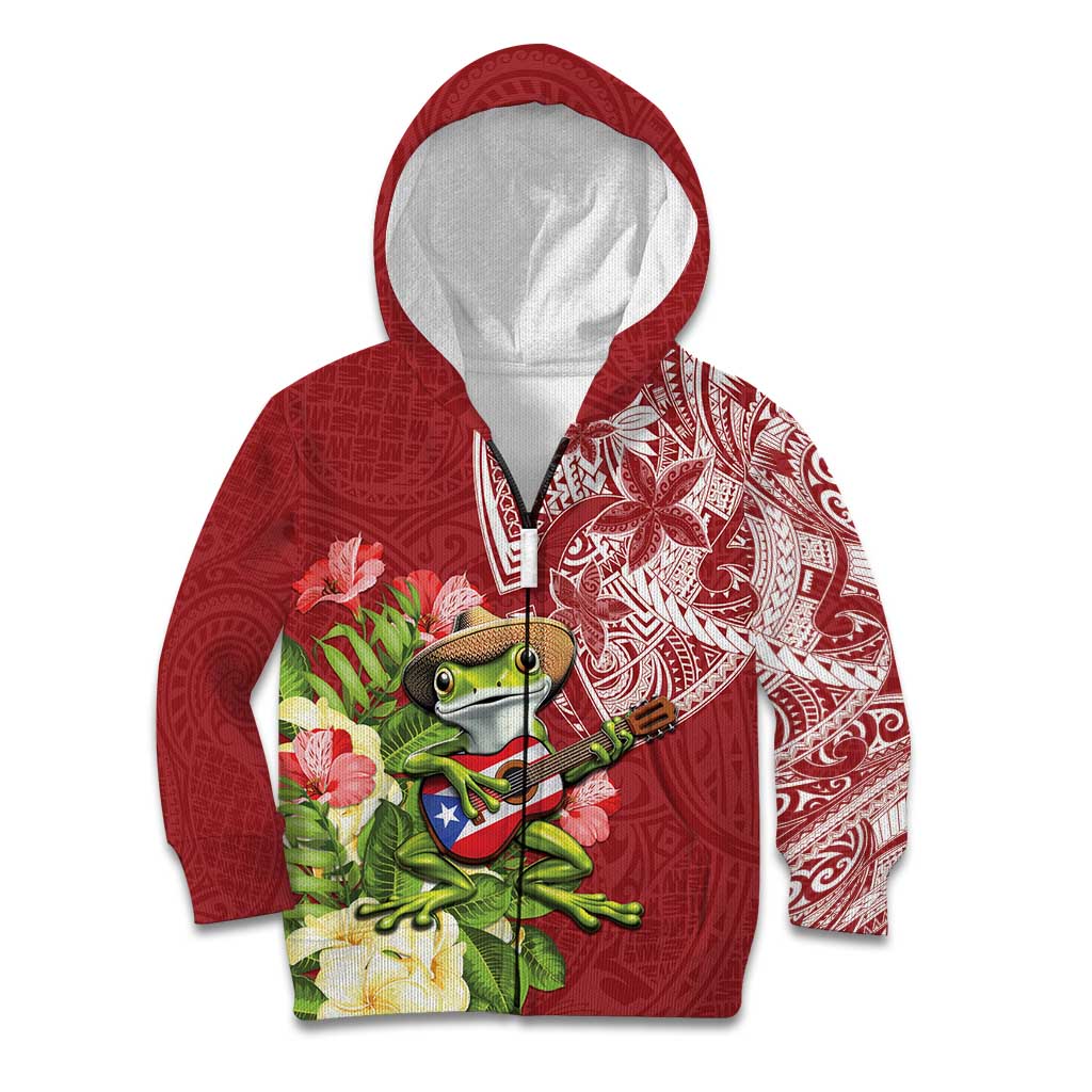 Puerto Rico Coqui Frog Kid Hoodie Tropical Flowers Polynesian Style - Wonder Print Shop