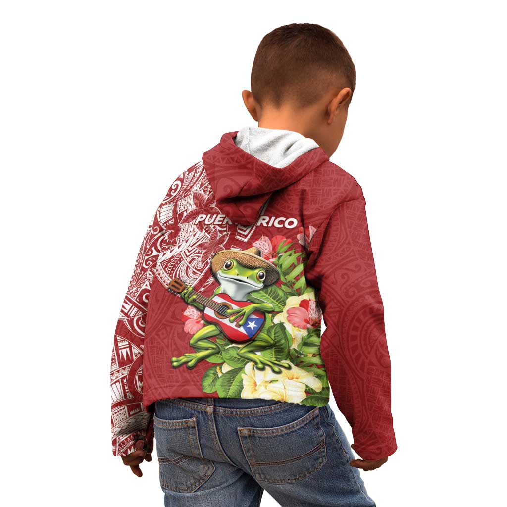 Puerto Rico Coqui Frog Kid Hoodie Tropical Flowers Polynesian Style - Wonder Print Shop