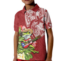 Puerto Rico Coqui Frog Kid Polo Shirt Tropical Flowers Polynesian Style - Wonder Print Shop