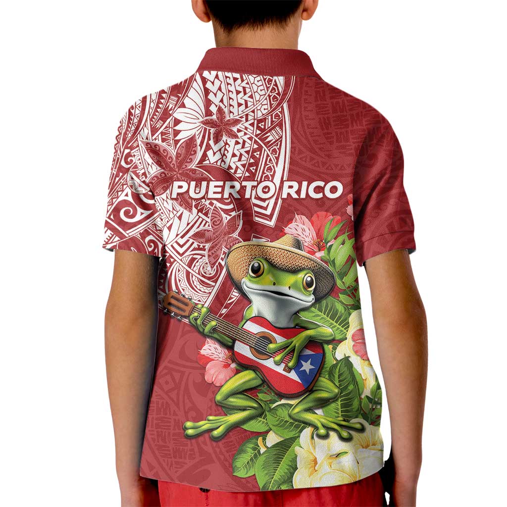 Puerto Rico Coqui Frog Kid Polo Shirt Tropical Flowers Polynesian Style - Wonder Print Shop