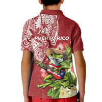 Puerto Rico Coqui Frog Kid Polo Shirt Tropical Flowers Polynesian Style - Wonder Print Shop