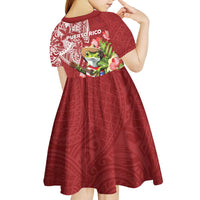 Puerto Rico Coqui Frog Kid Short Sleeve Dress Tropical Flowers Polynesian Style - Wonder Print Shop