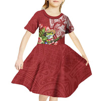 Puerto Rico Coqui Frog Kid Short Sleeve Dress Tropical Flowers Polynesian Style - Wonder Print Shop