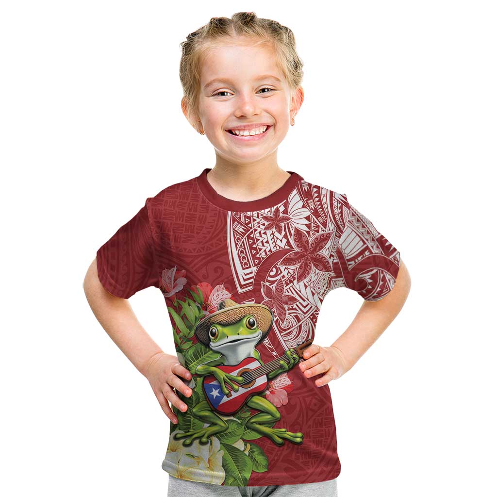 Puerto Rico Coqui Frog Kid T Shirt Tropical Flowers Polynesian Style - Wonder Print Shop