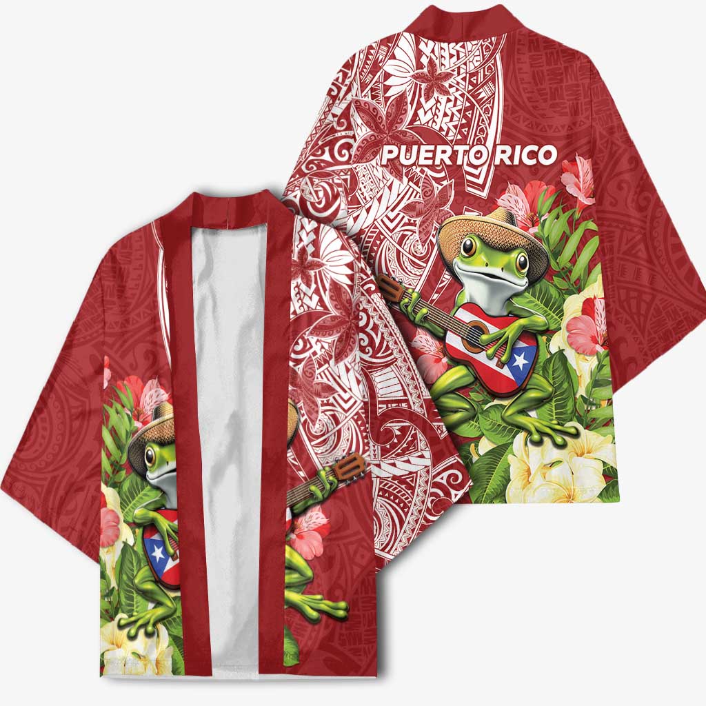 Puerto Rico Coqui Frog Kimono Tropical Flowers Polynesian Style - Wonder Print Shop