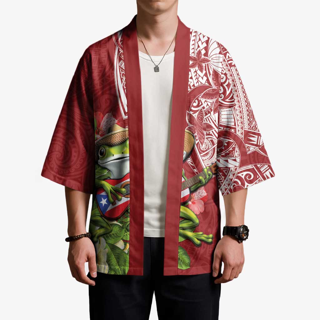 Puerto Rico Coqui Frog Kimono Tropical Flowers Polynesian Style - Wonder Print Shop