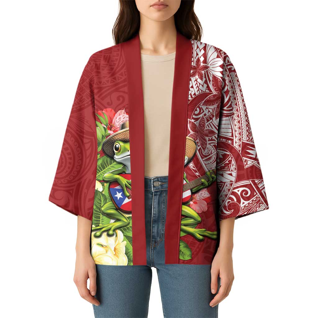 Puerto Rico Coqui Frog Kimono Tropical Flowers Polynesian Style - Wonder Print Shop