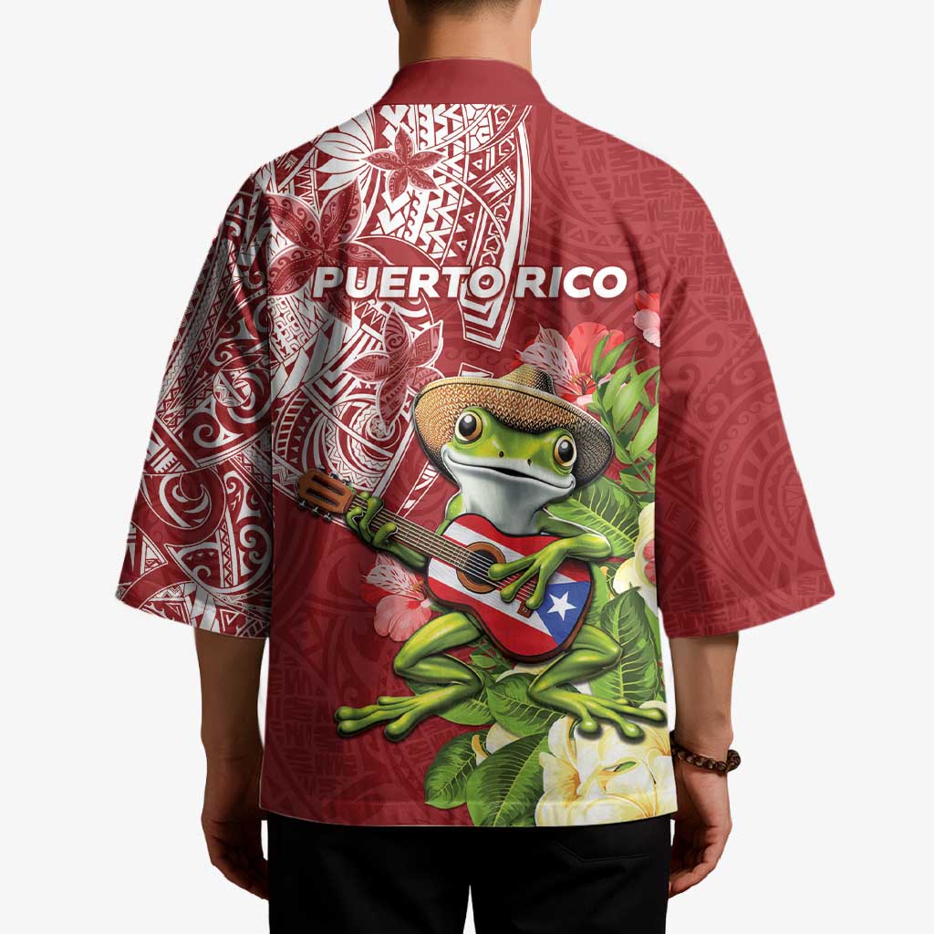 Puerto Rico Coqui Frog Kimono Tropical Flowers Polynesian Style - Wonder Print Shop