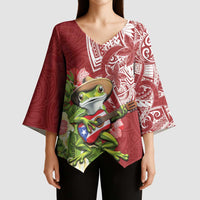 Puerto Rico Coqui Frog Kimono Sleeve Blouse Tropical Flowers Polynesian Style - Wonder Print Shop